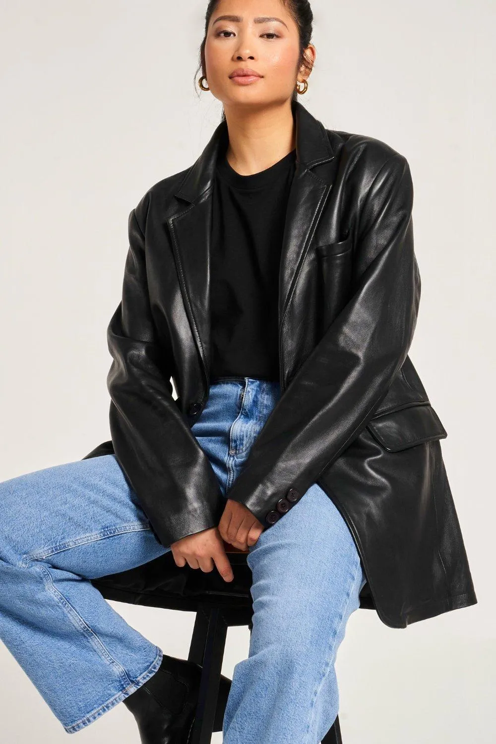 Jackets & Coats | Oversized Leather Blazer | Barneys Originals