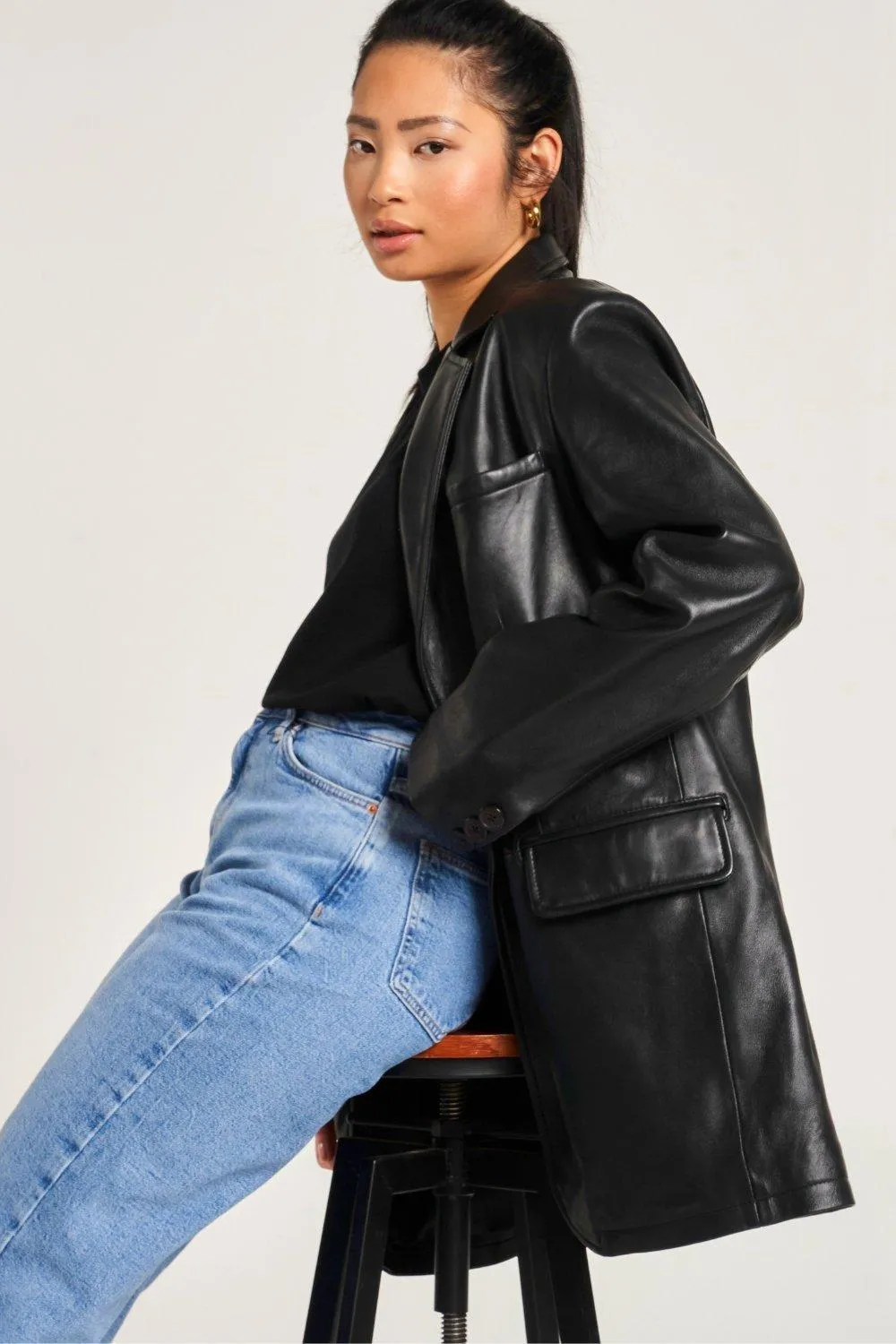 Jackets & Coats | Oversized Leather Blazer | Barneys Originals