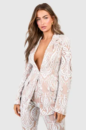 Jackets & Coats | Premium Lace Sequin Blazer | boohoo