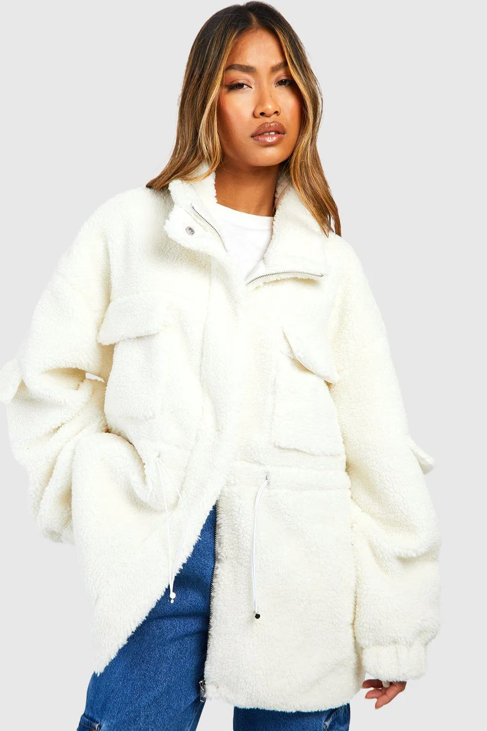 Jackets & Coats | Teddy Faux Fur Utility Jacket | boohoo