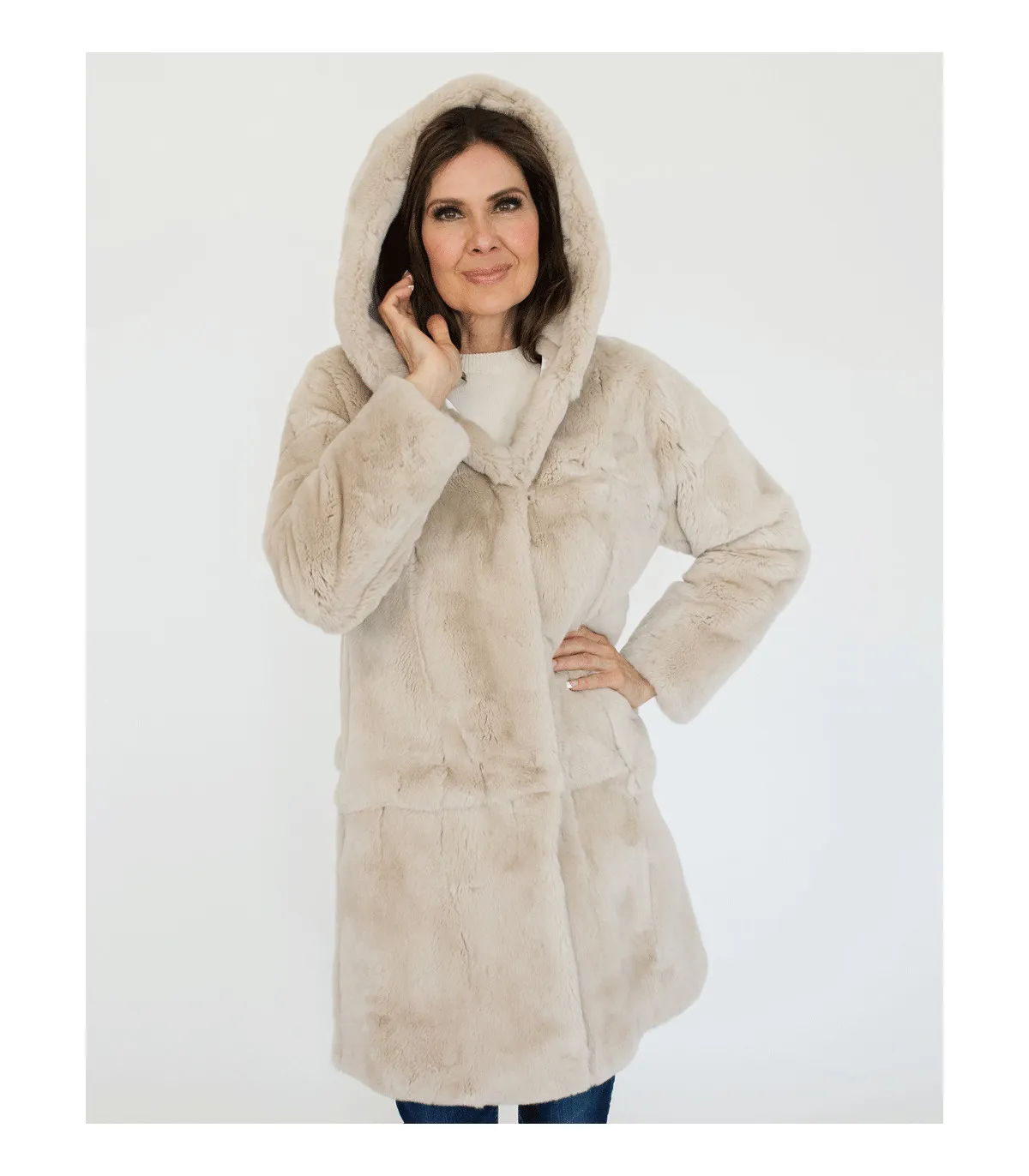 Jan Rex Rabbit Hooded Coat at FurhatWorld.com