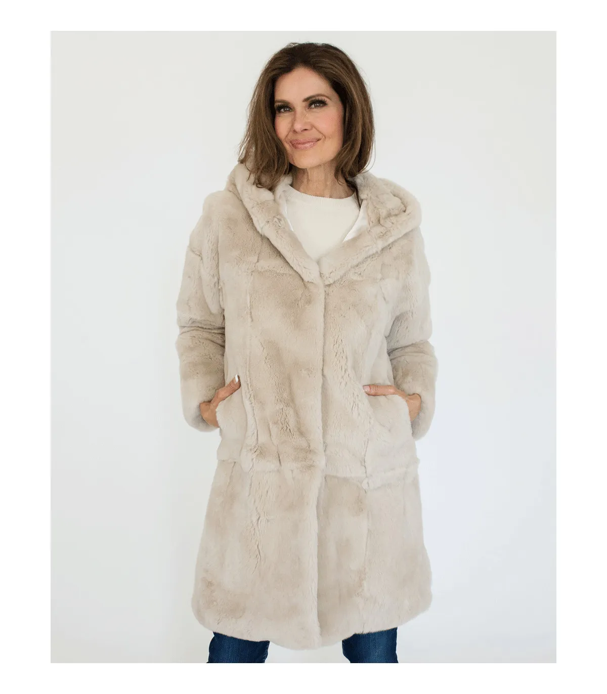 Jan Rex Rabbit Hooded Coat at FurhatWorld.com