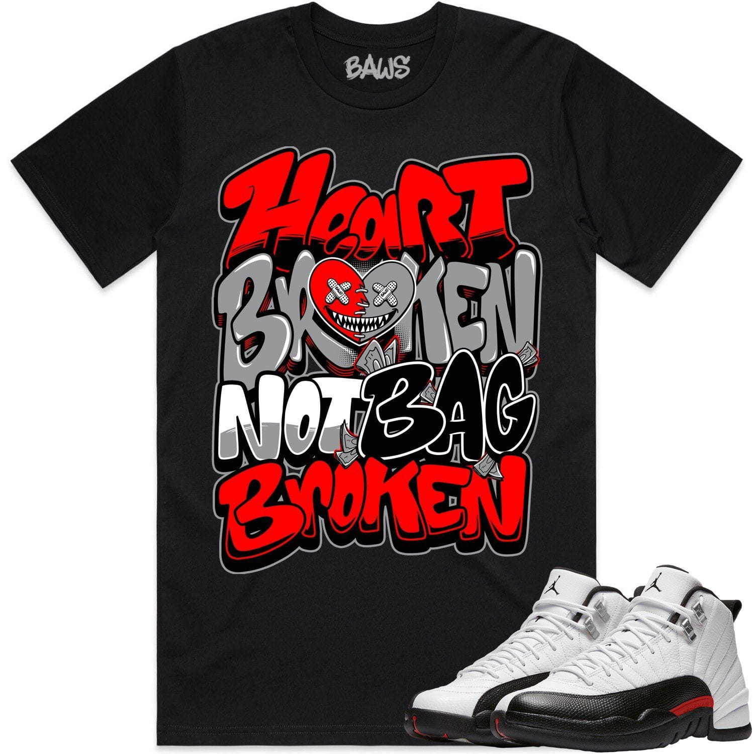 Jordan 12 Red Taxi 12s Shirt to Match - RED HEART BROKEN BAWS