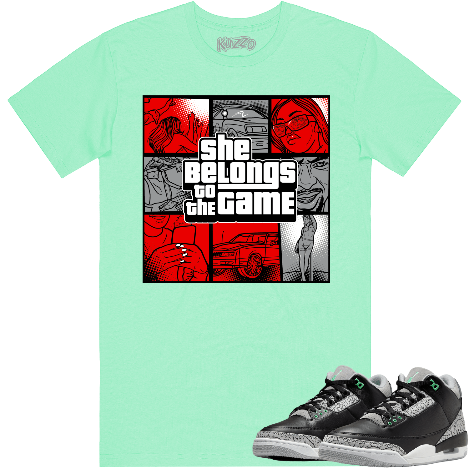 Jordan 3 Green Glow 3s Shirt to Match - RED BELONGS TO THE GAME