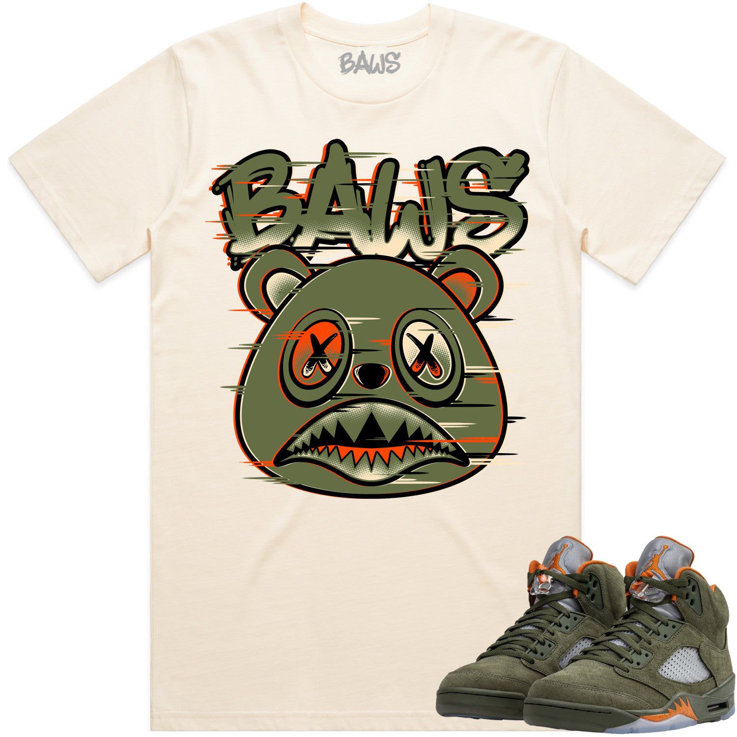 Jordan 5 Olive 5s Shirt to Match - CELADON GLITCH BAWS BEAR