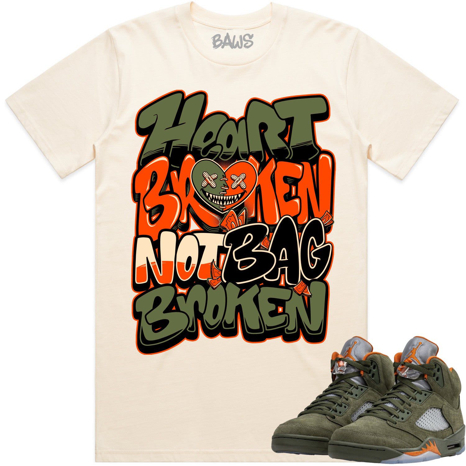 Jordan 5 Olive 5s Shirt to Match - CELADON HEART BROKEN BAWS