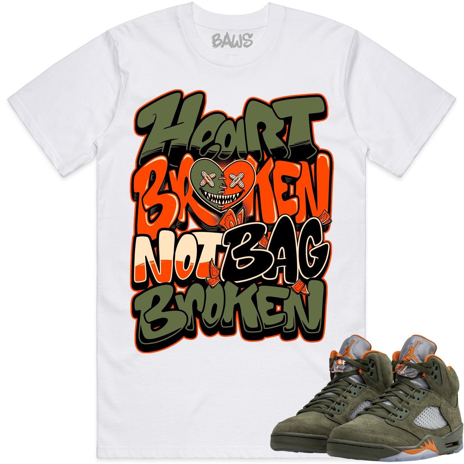 Jordan 5 Olive 5s Shirt to Match - CELADON HEART BROKEN BAWS