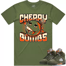 Jordan Retro 5 Olive 5s Shirt to Match - CELADON CHERRY BOMBS