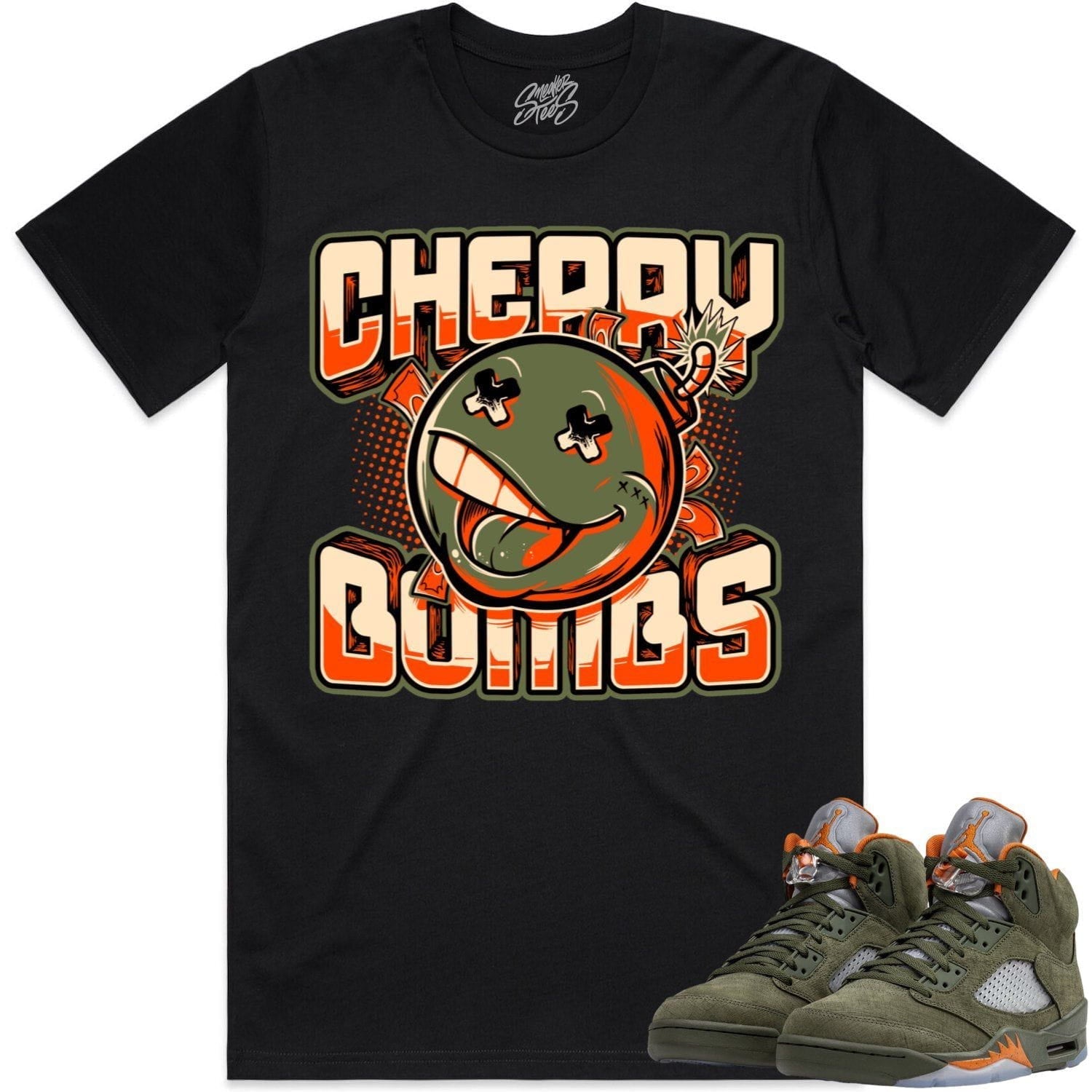 Jordan Retro 5 Olive 5s Shirt to Match - CELADON CHERRY BOMBS