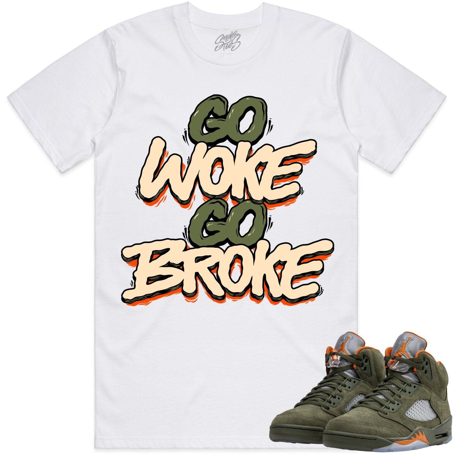 Jordan Retro 5 Olive 5s Shirt to Match - CELADON GO WOKE GO BROKE