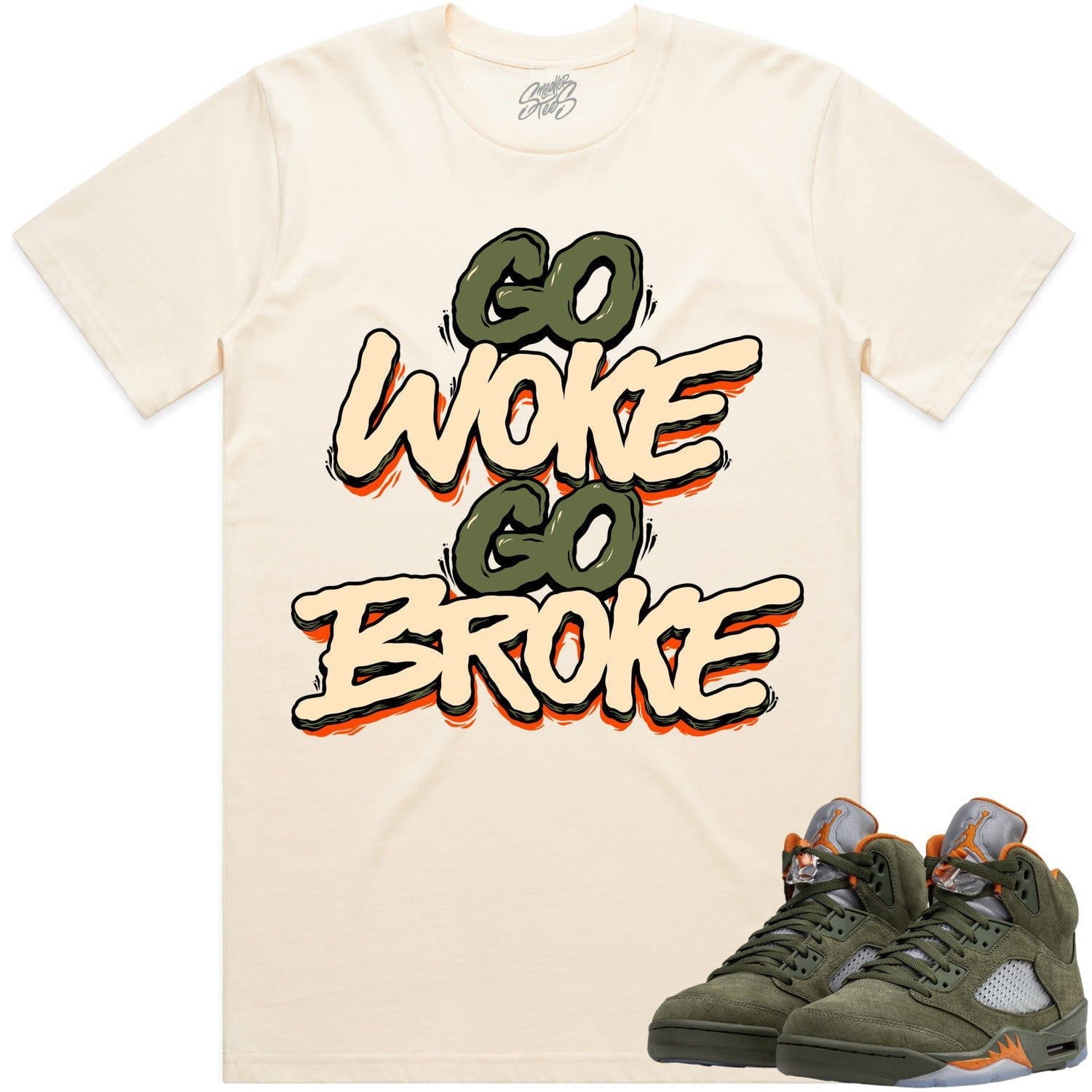 Jordan Retro 5 Olive 5s Shirt to Match - CELADON GO WOKE GO BROKE