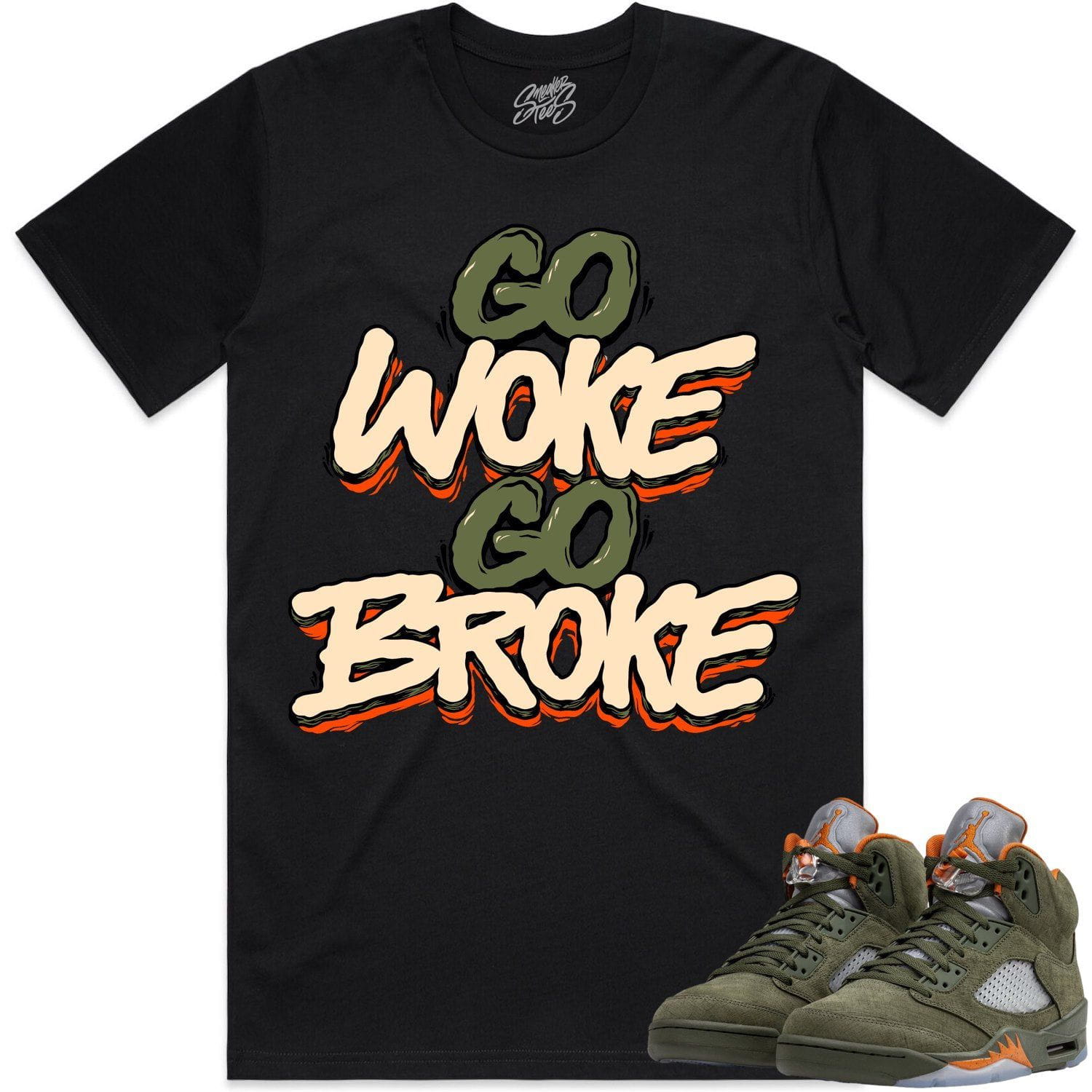 Jordan Retro 5 Olive 5s Shirt to Match - CELADON GO WOKE GO BROKE