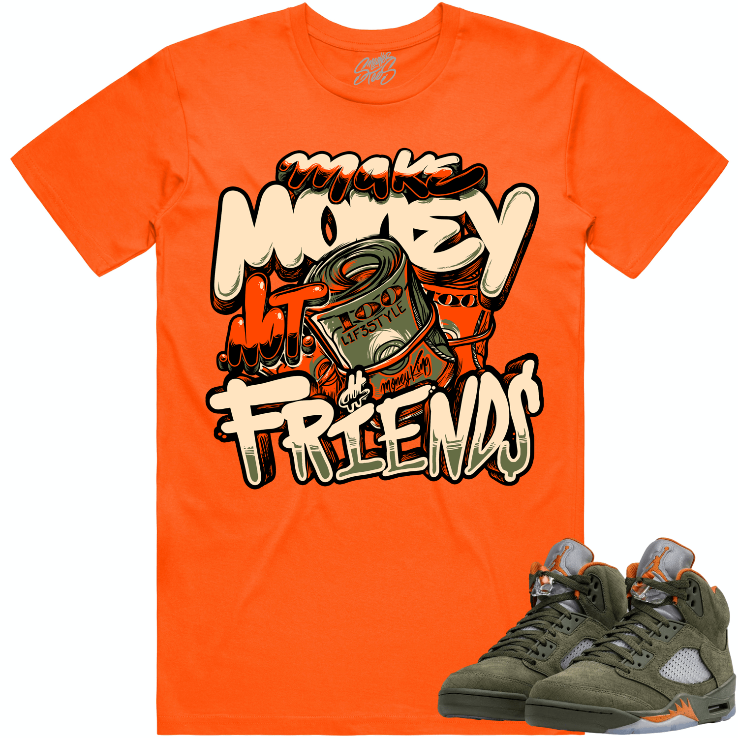 Jordan Retro 5 Olive 5s Shirt to Match - CELADON MAKE MONEY NOT FRIENDS