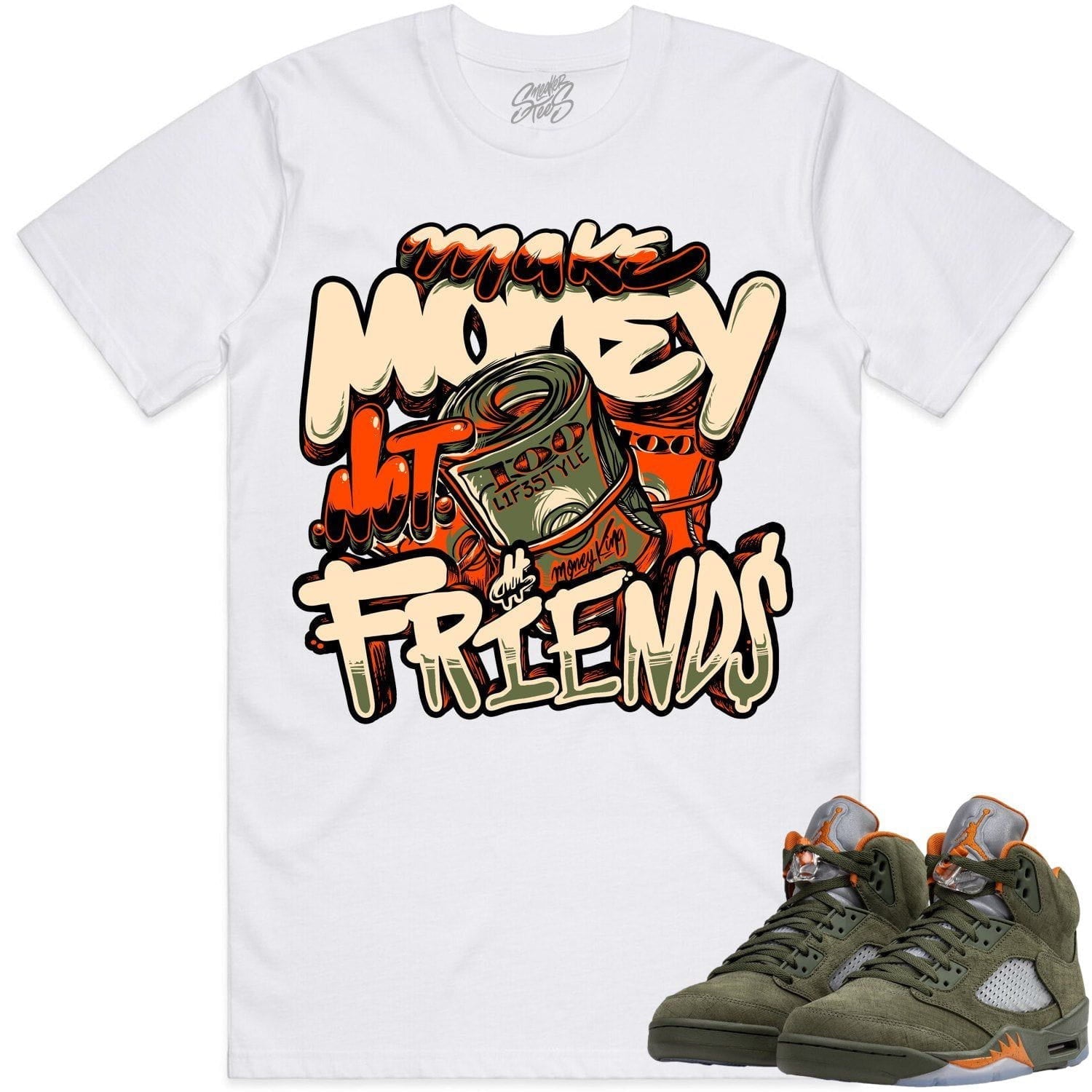 Jordan Retro 5 Olive 5s Shirt to Match - CELADON MAKE MONEY NOT FRIENDS