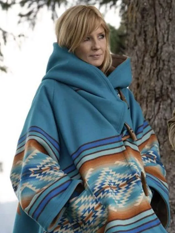 Kelly Reilly Yellowstone Blue Hooded Coat