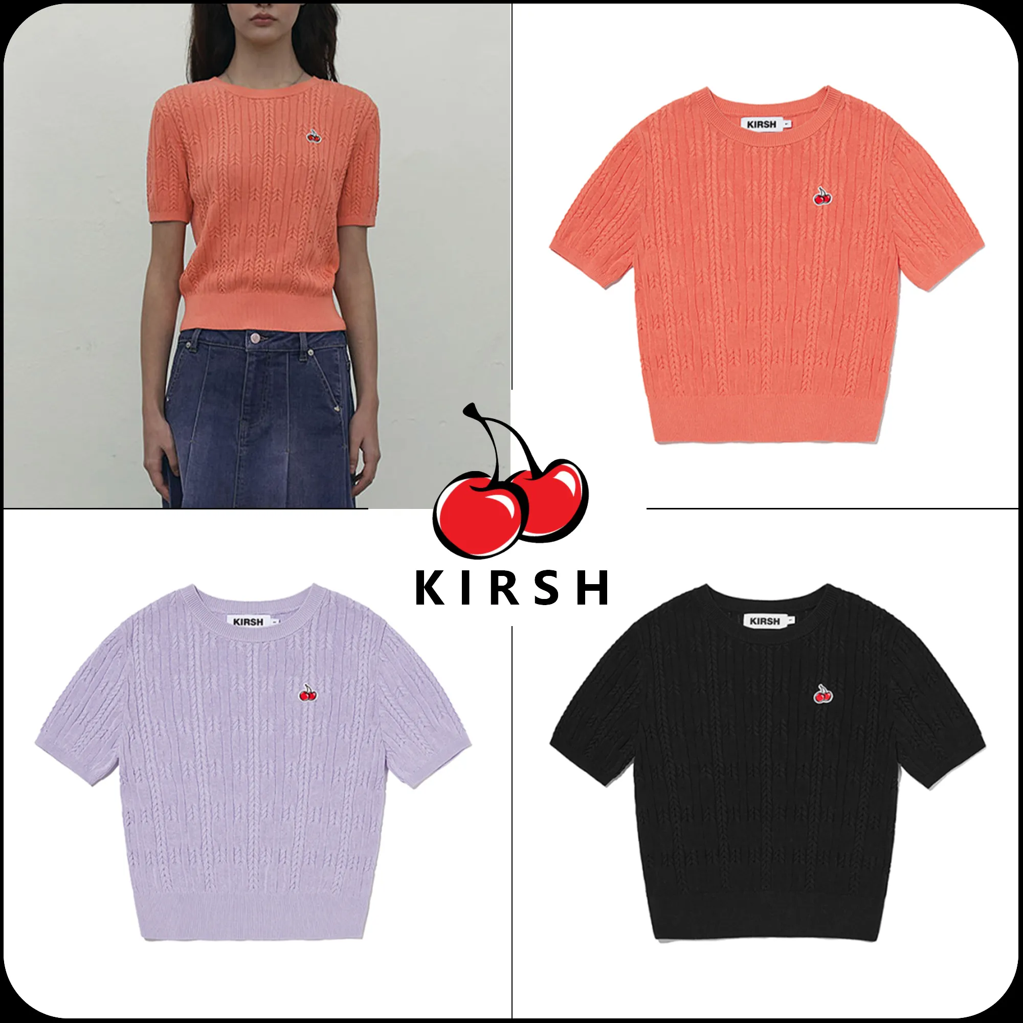 KIRSH  |[ KIRSH ]★SMALL CHERRY CABLE CROP SHORT SLEEVE KNIT