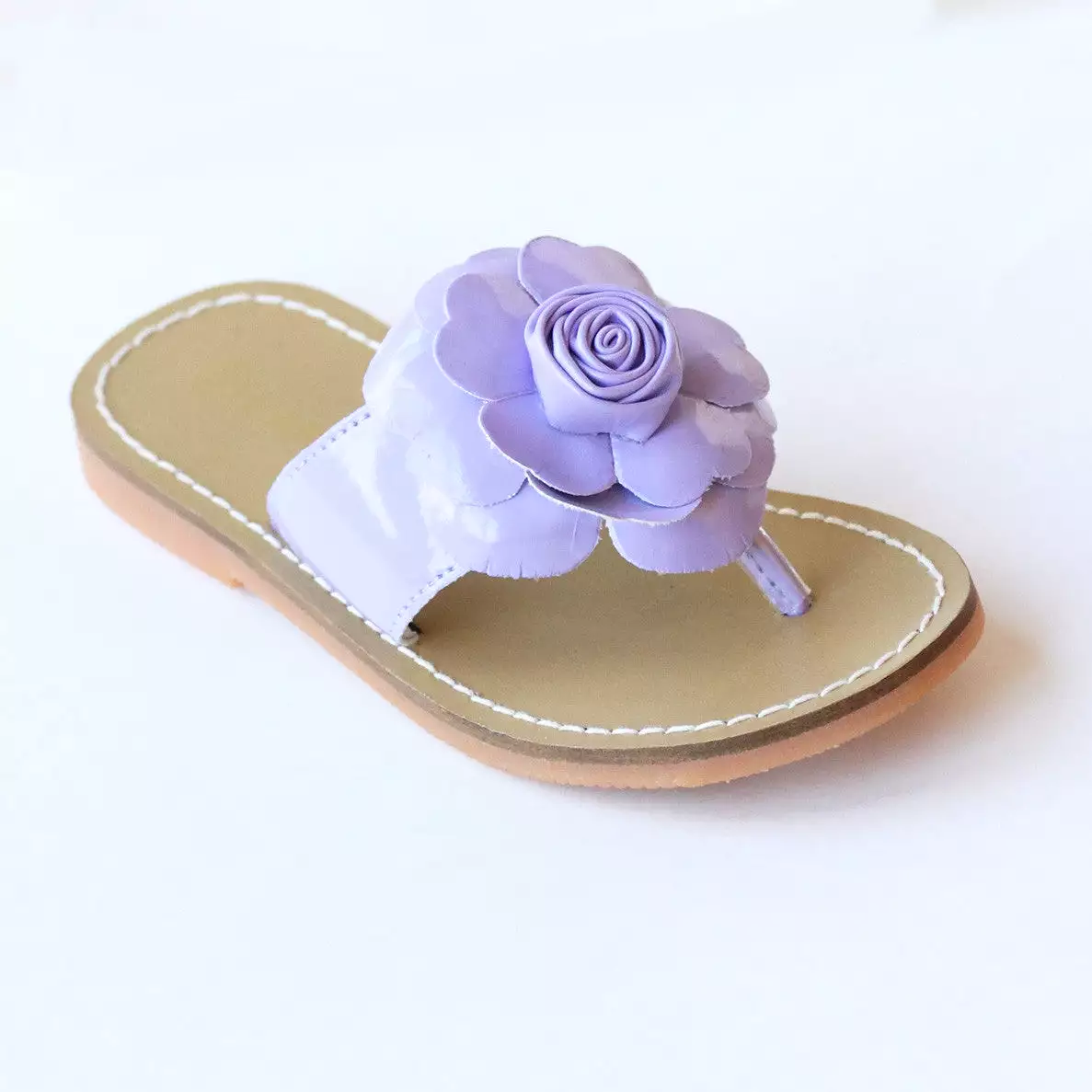 L'Amour Girls B760 Patent Flower Applique Thong Sandals