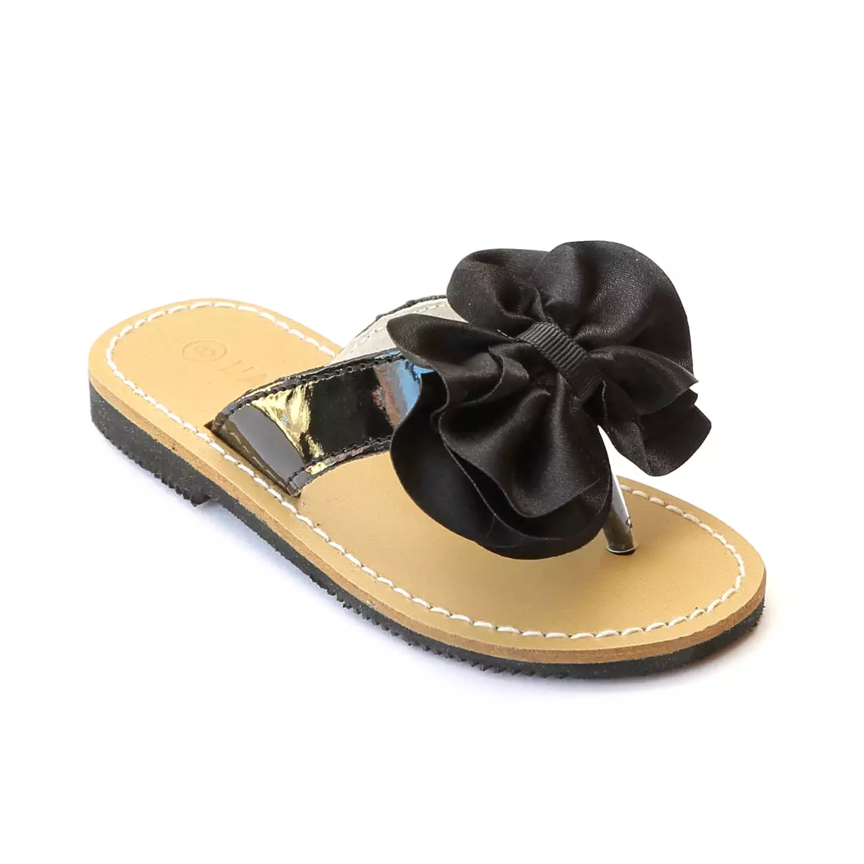 L'Amour Girls Black Satin Bow Sandals