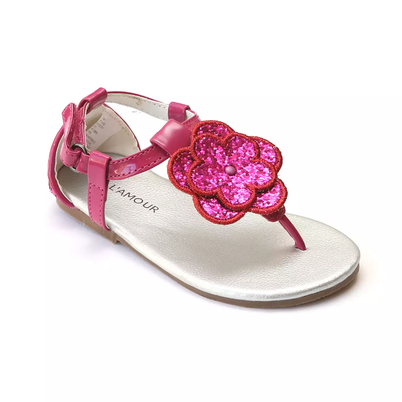 L'Amour Girls Glitter Flower Thong Sandals