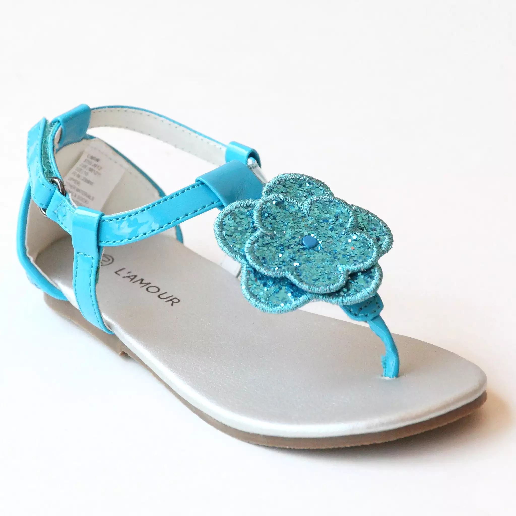 L'Amour Girls Glitter Flower Thong Sandals