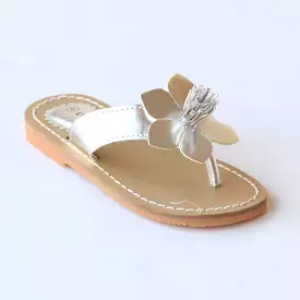 L'Amour Girls J720 Silver Flower Thong Sandals