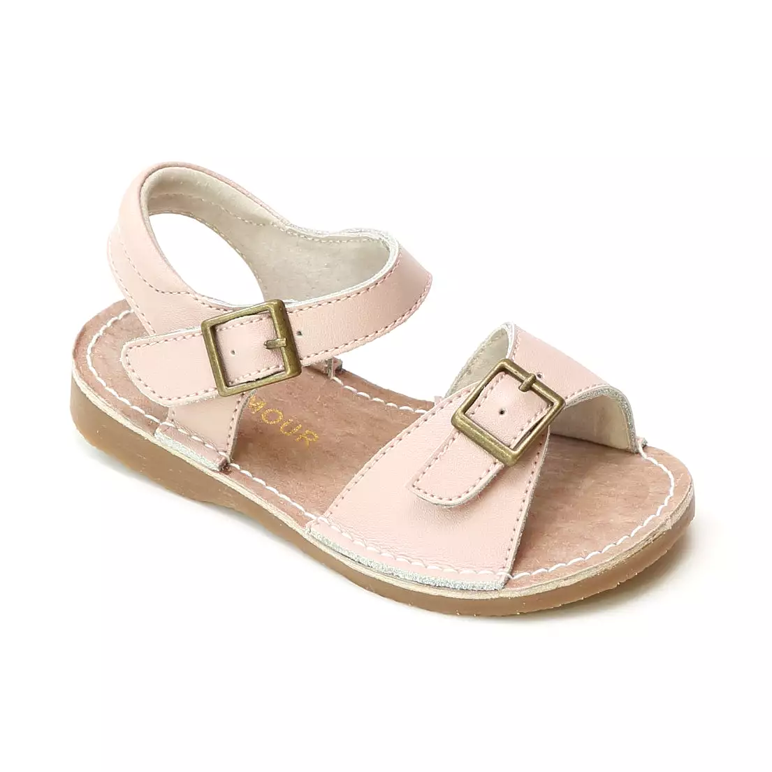 L'Amour Girls Olivia Buckled Open Toe Leather Sandals