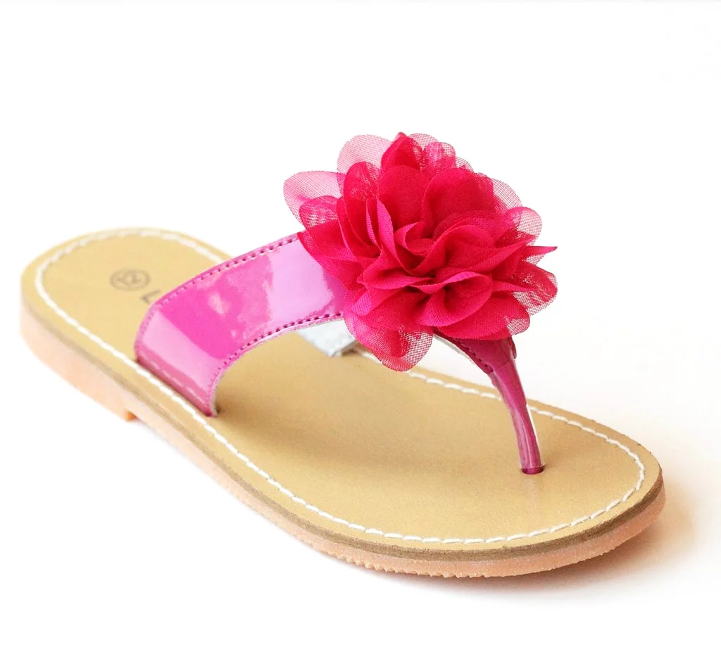 L'Amour Girls Organza Carnation Flower Thong Sandals