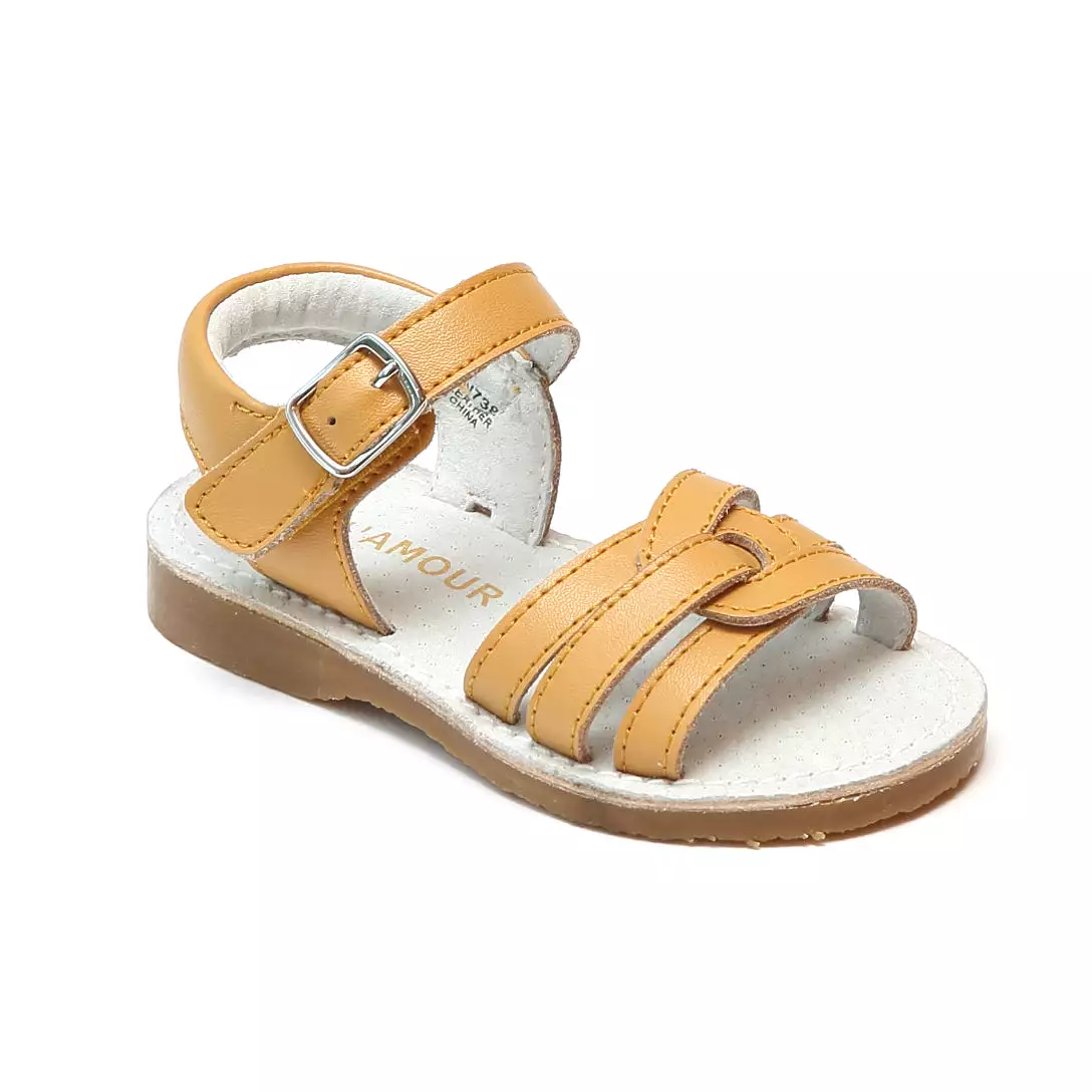 L'Amour Girls Peyton Braided Loop Leather Sandals