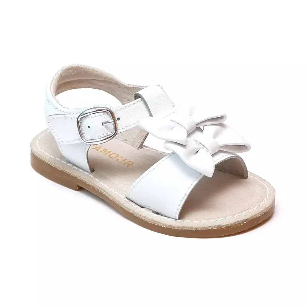 L'Amour Girls Serena Double Bow Open Toe Leather Sandals