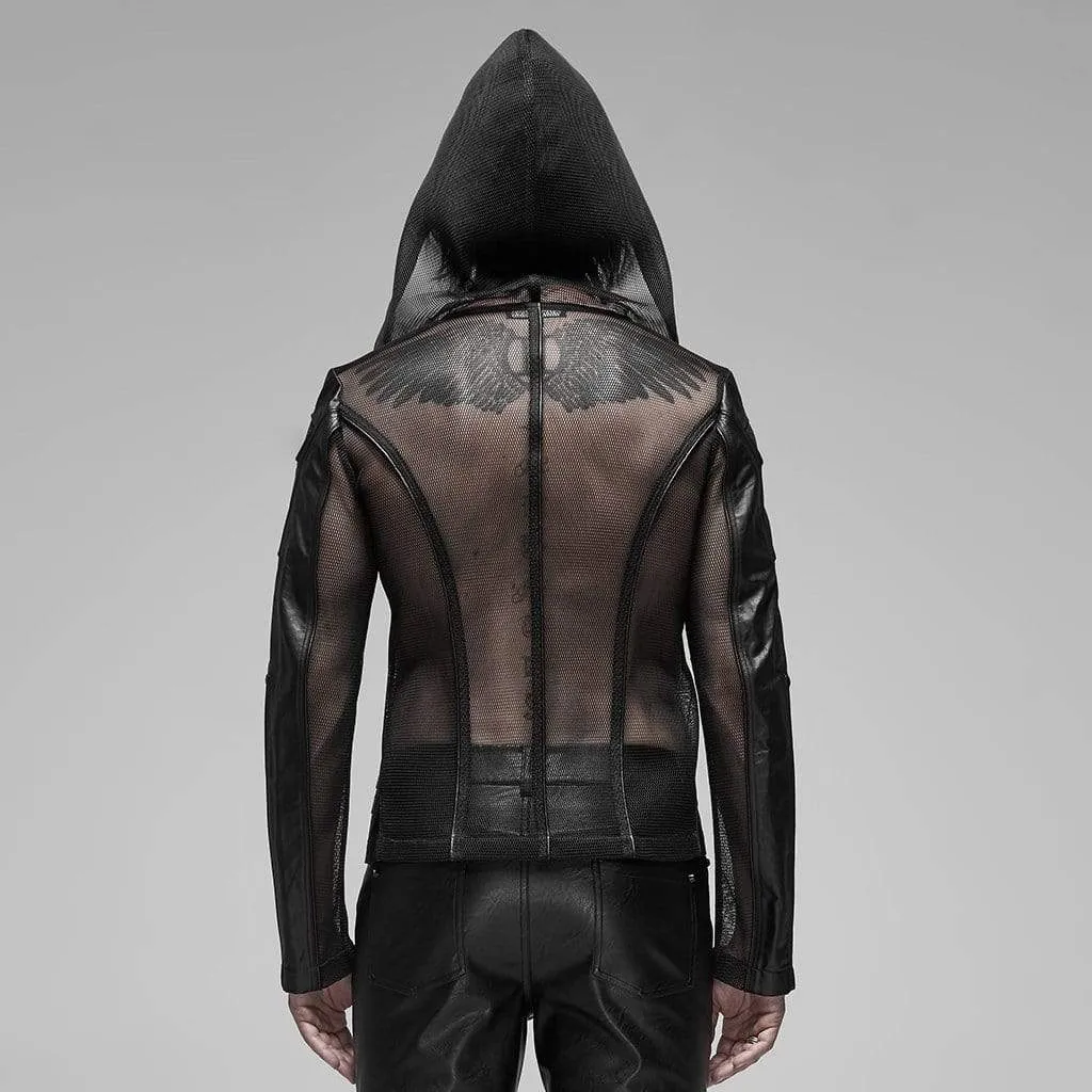 Men's Punk Sheer Mesh Hooded Coats