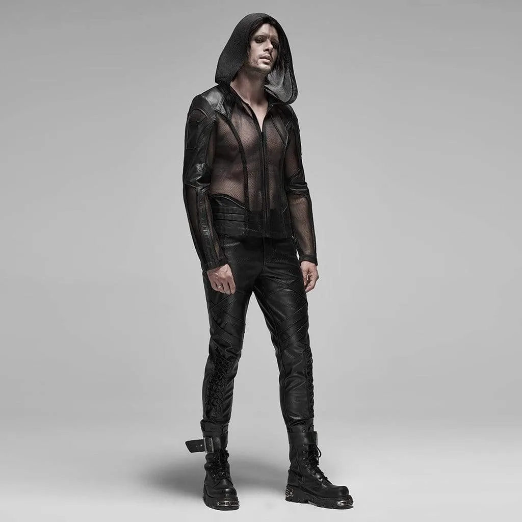 Men's Punk Sheer Mesh Hooded Coats