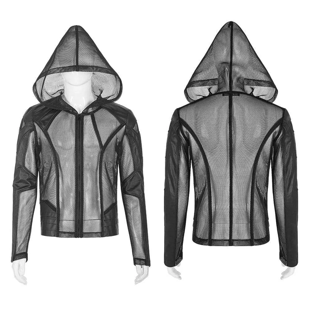 Men's Punk Sheer Mesh Hooded Coats