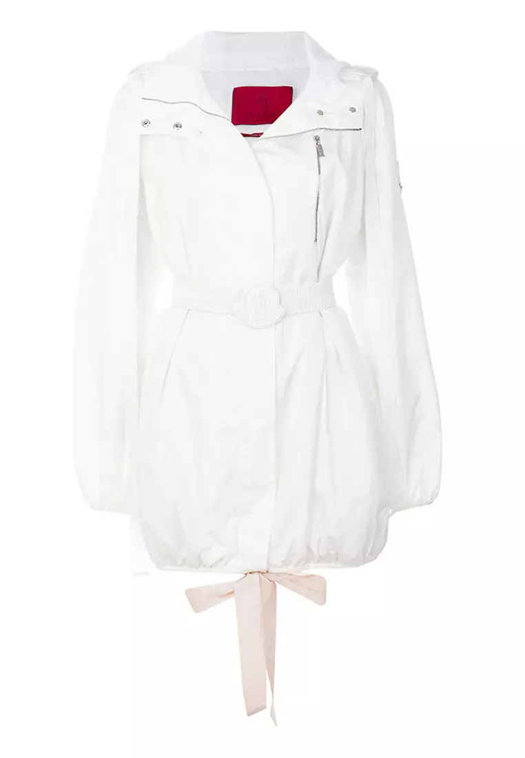 Moncler Moncler Belted Nylon Hooded Coat in White