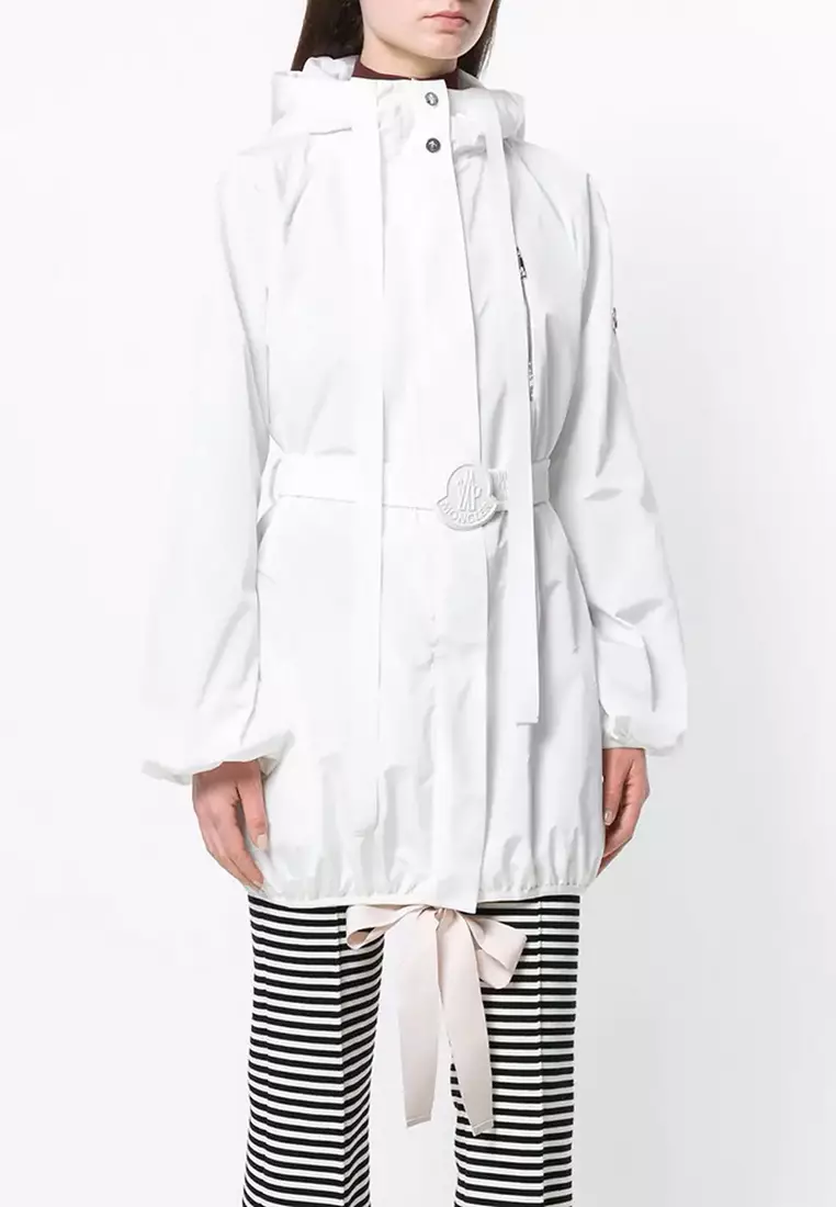 Moncler Moncler Belted Nylon Hooded Coat in White