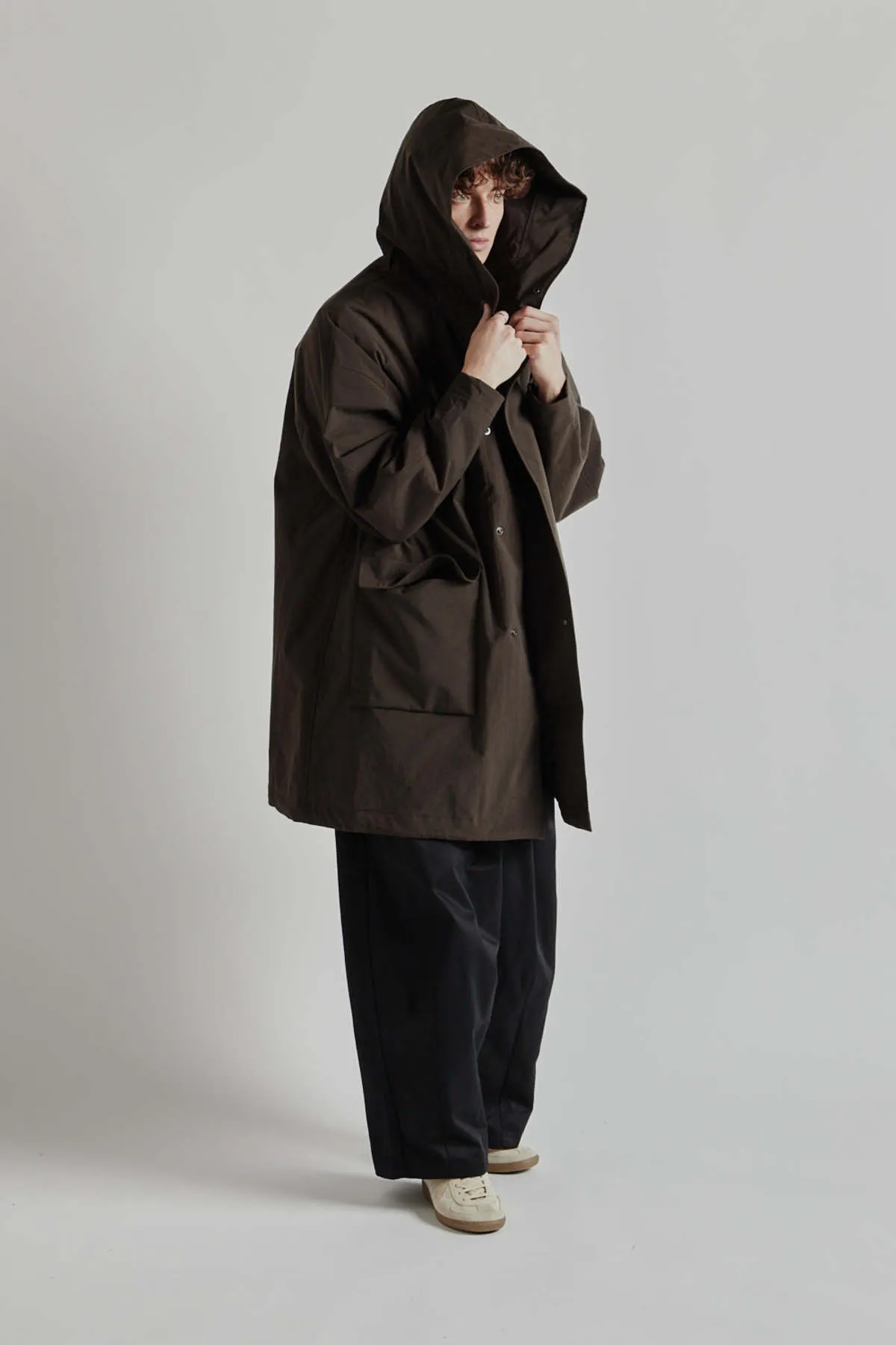 Nylon OX Hooded Coat - Brown