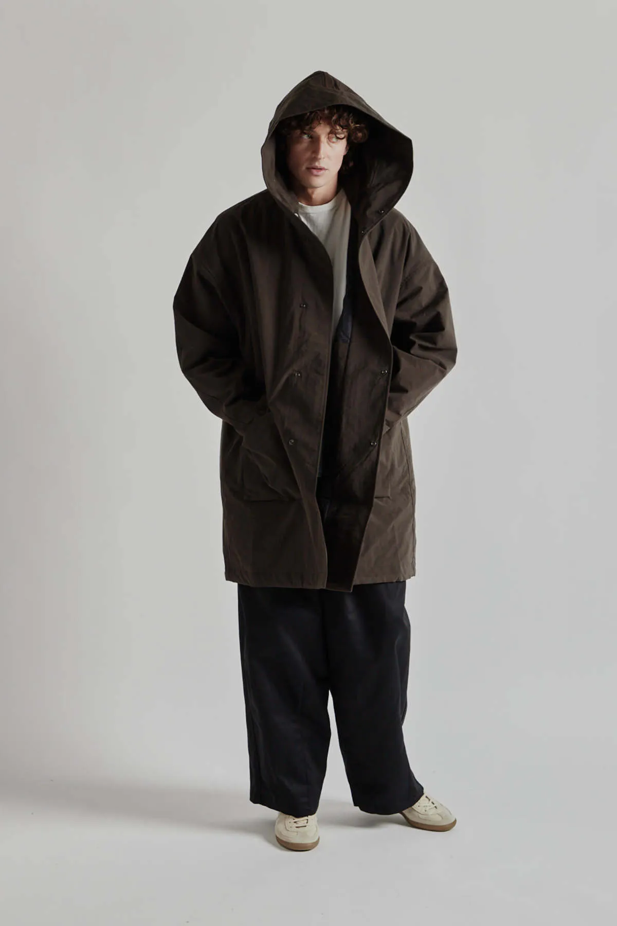 Nylon OX Hooded Coat - Brown