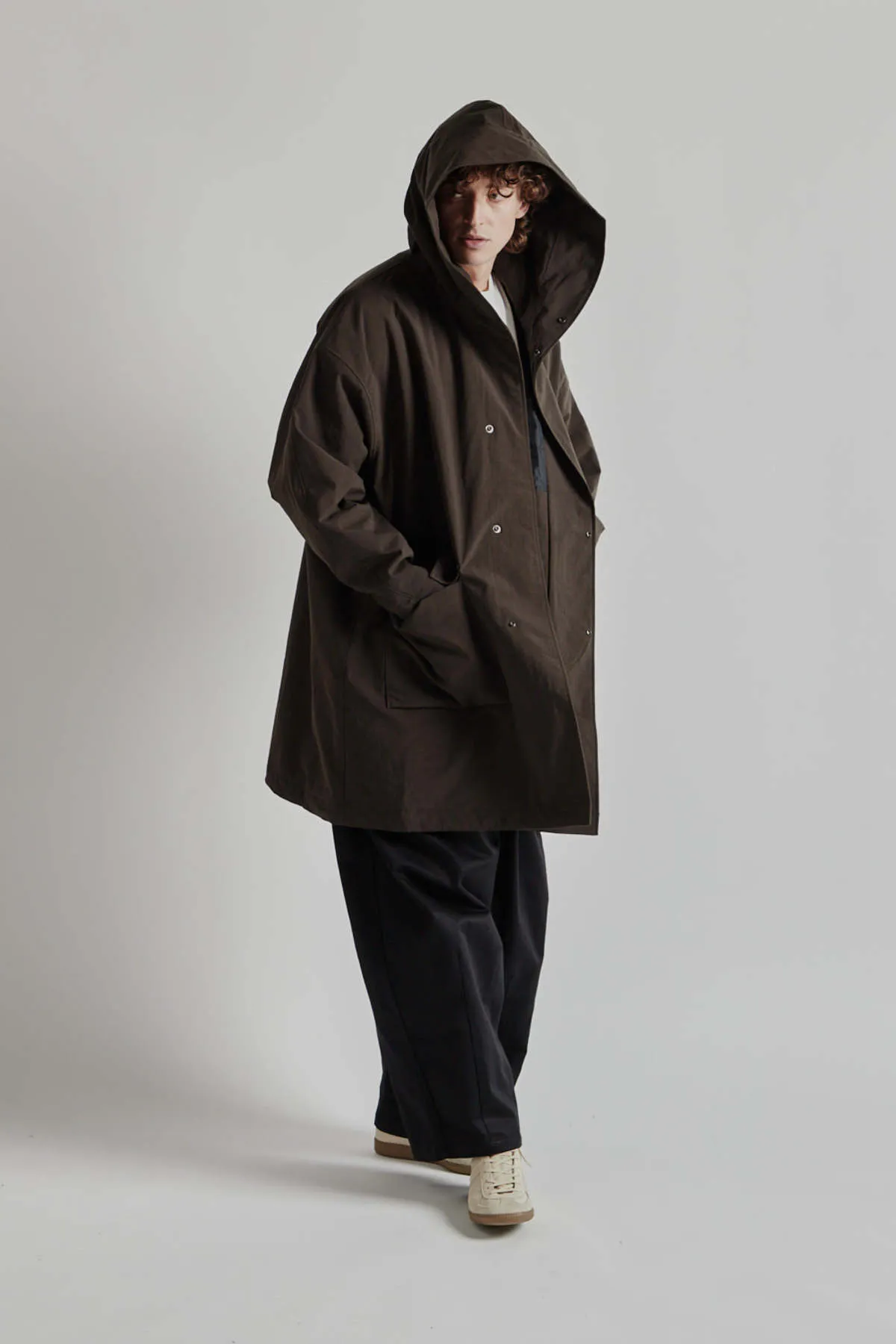 Nylon OX Hooded Coat - Brown