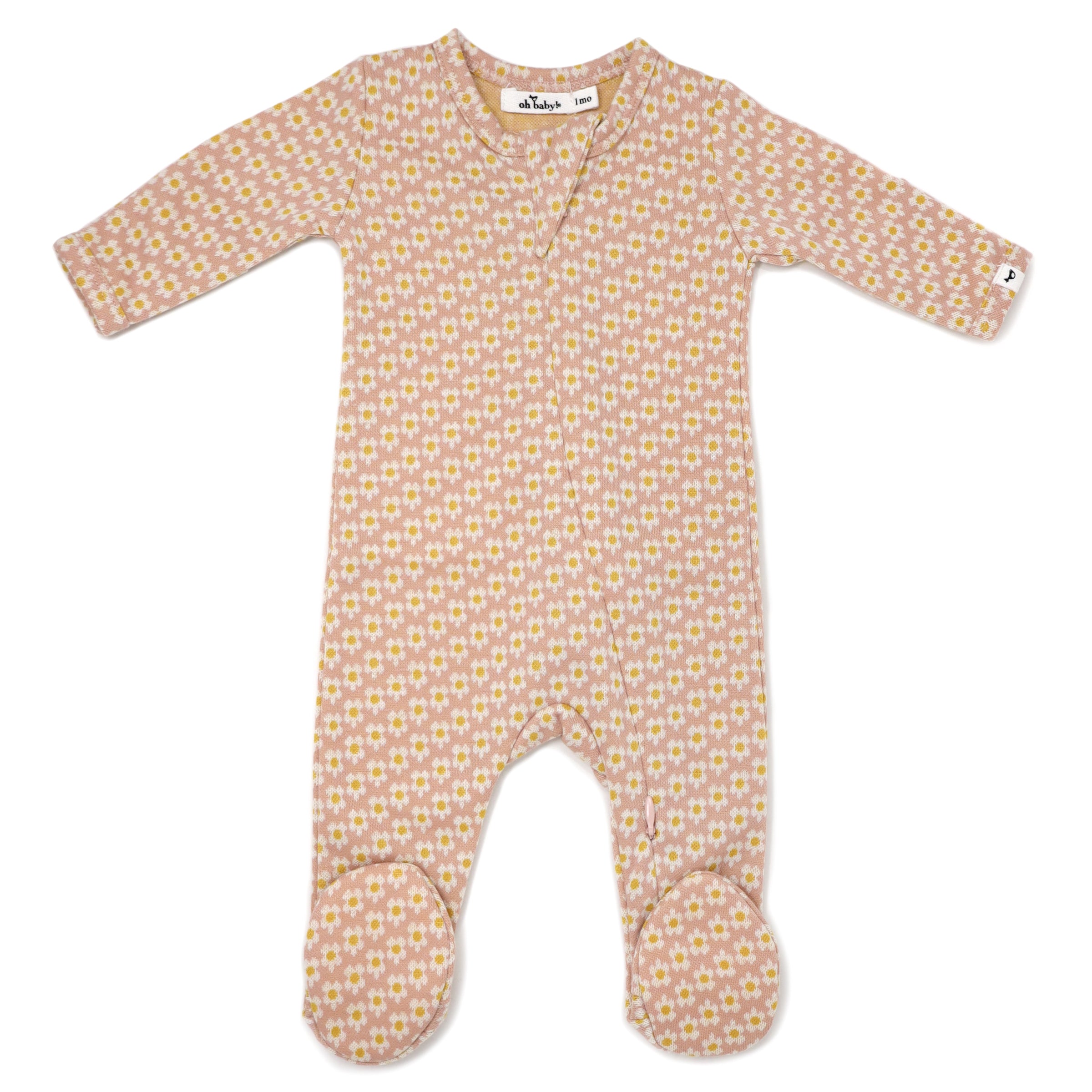 oh baby! Mini Daisy Double Knit Zipper Footie - Blush