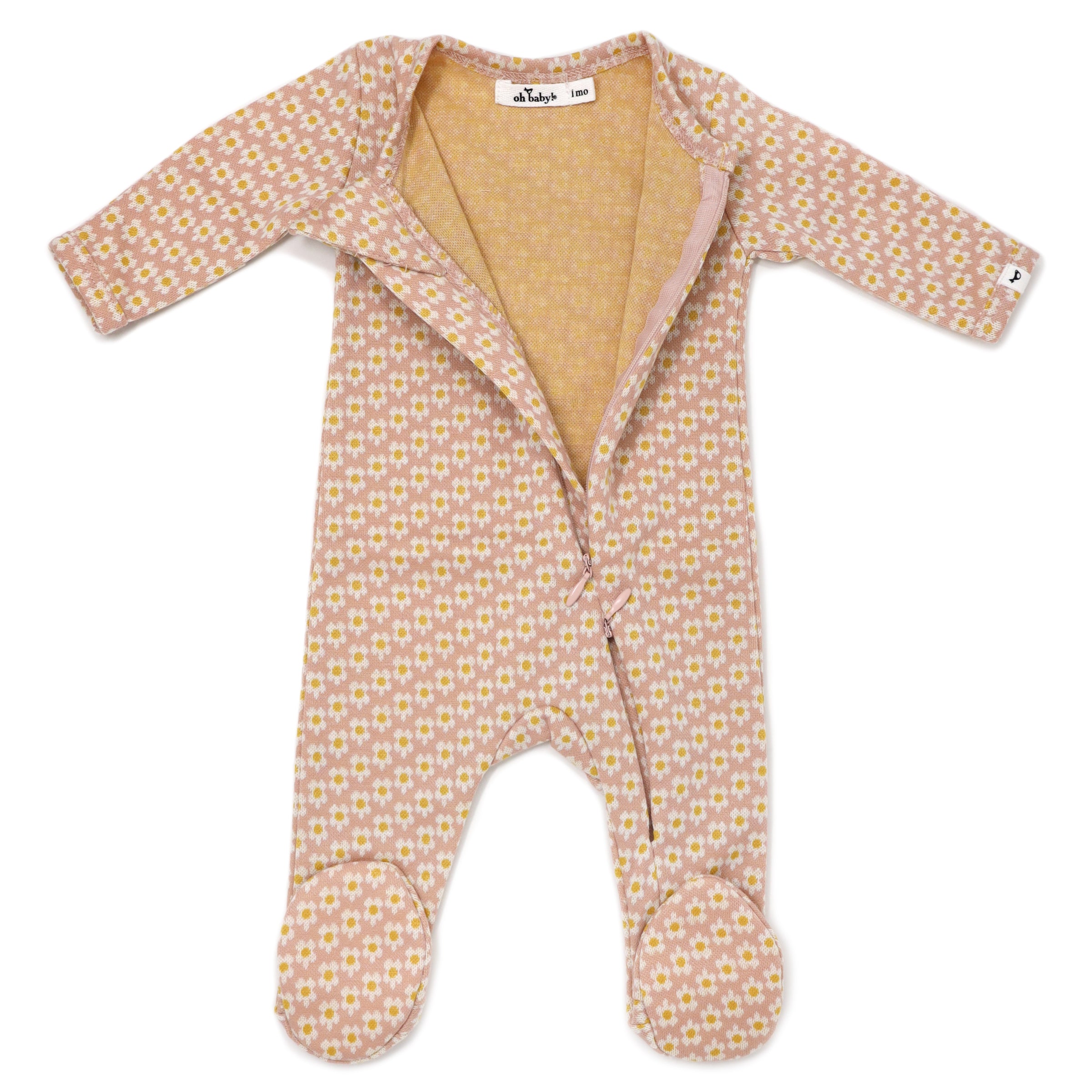 oh baby! Mini Daisy Double Knit Zipper Footie - Blush