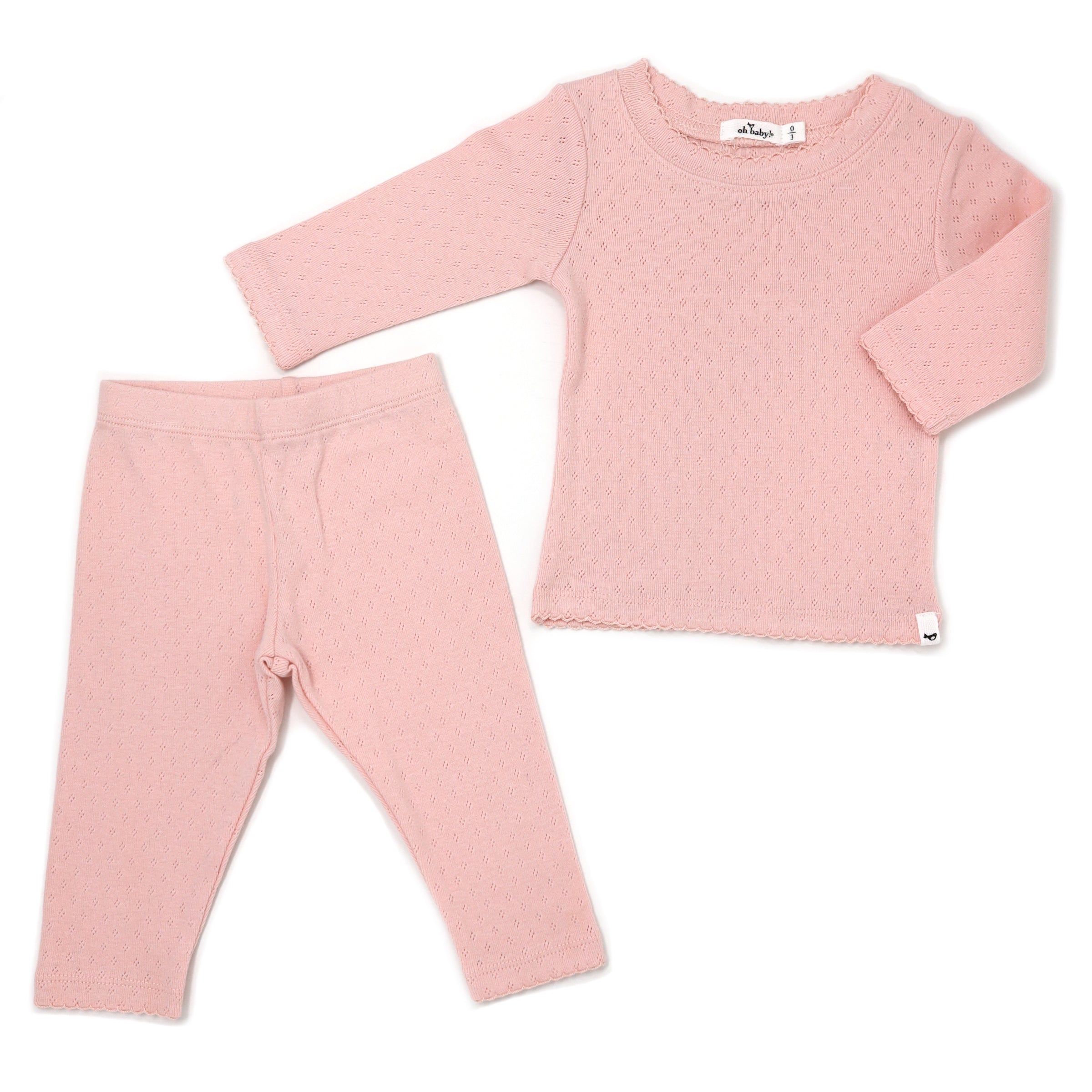 oh baby! Pointelle Lettuce Edge Two Piece Set - Pale Pink