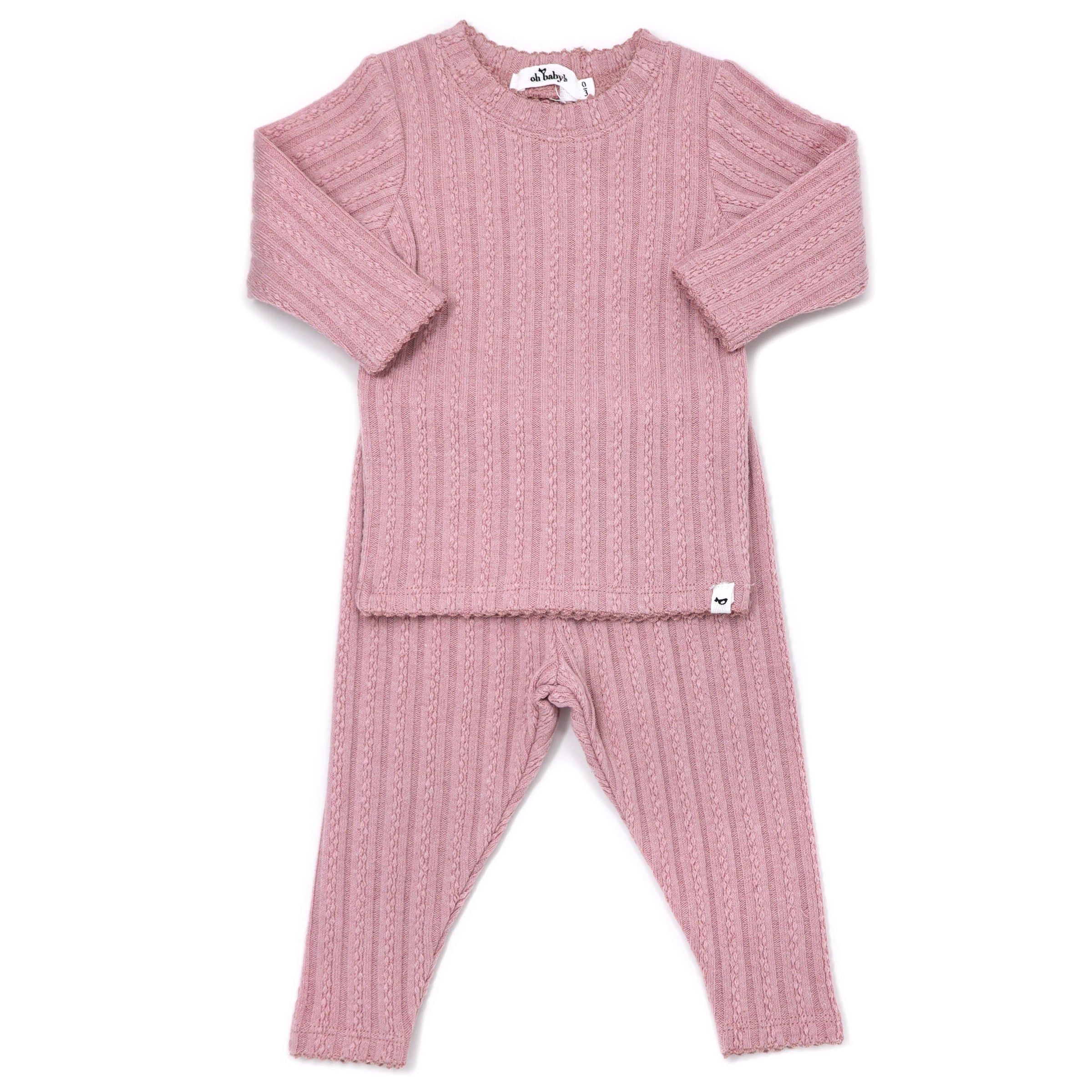 oh baby! Two Piece Set - Lettuce Edge Cable Knit - Blush