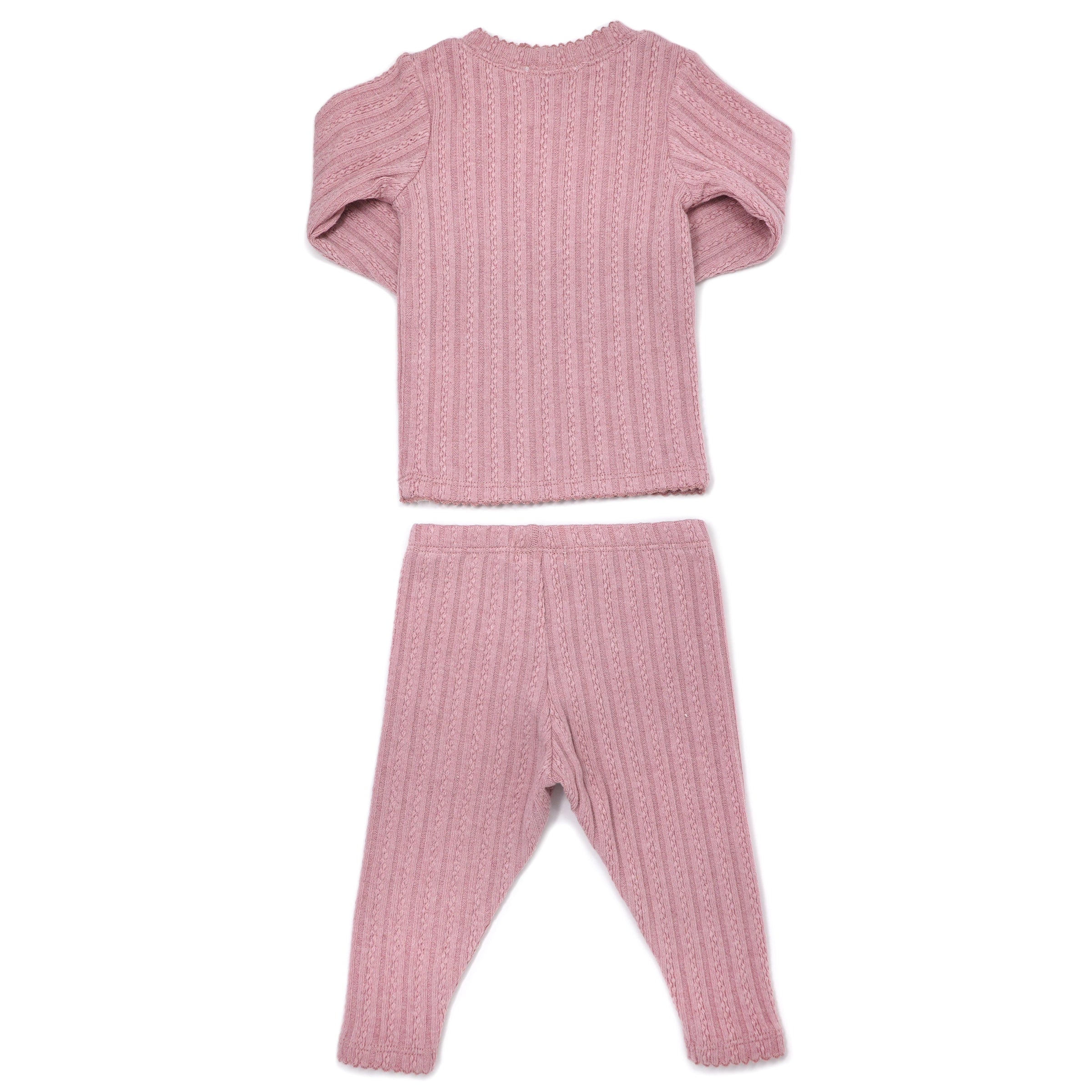 oh baby! Two Piece Set - Lettuce Edge Cable Knit - Blush