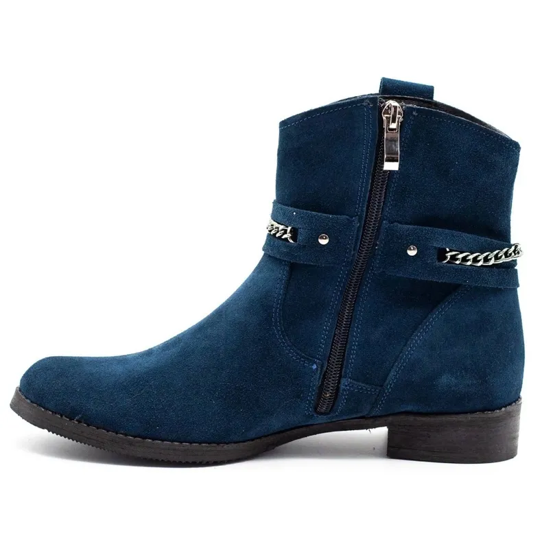 Olivier Women's insulated boots with a chain Luna navy blue