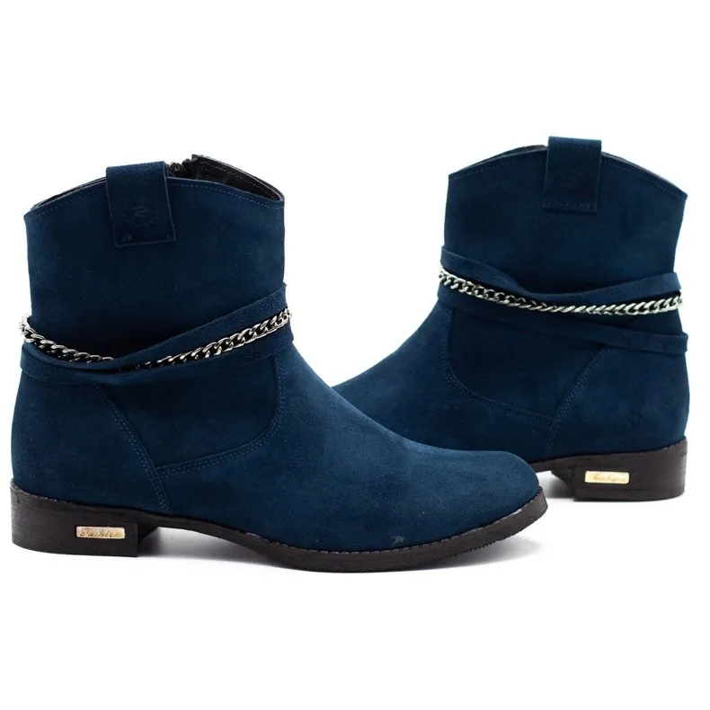 Olivier Women's insulated boots with a chain Luna navy blue