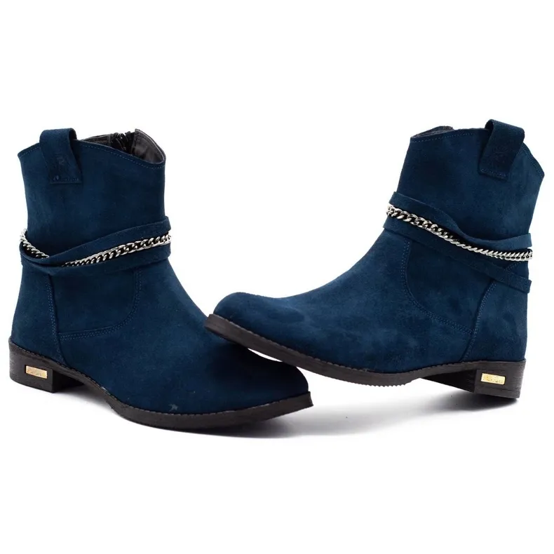 Olivier Women's insulated boots with a chain Luna navy blue