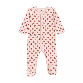 Petit Bateau Baby Girl Velour Front Snap Footie - Floral Print