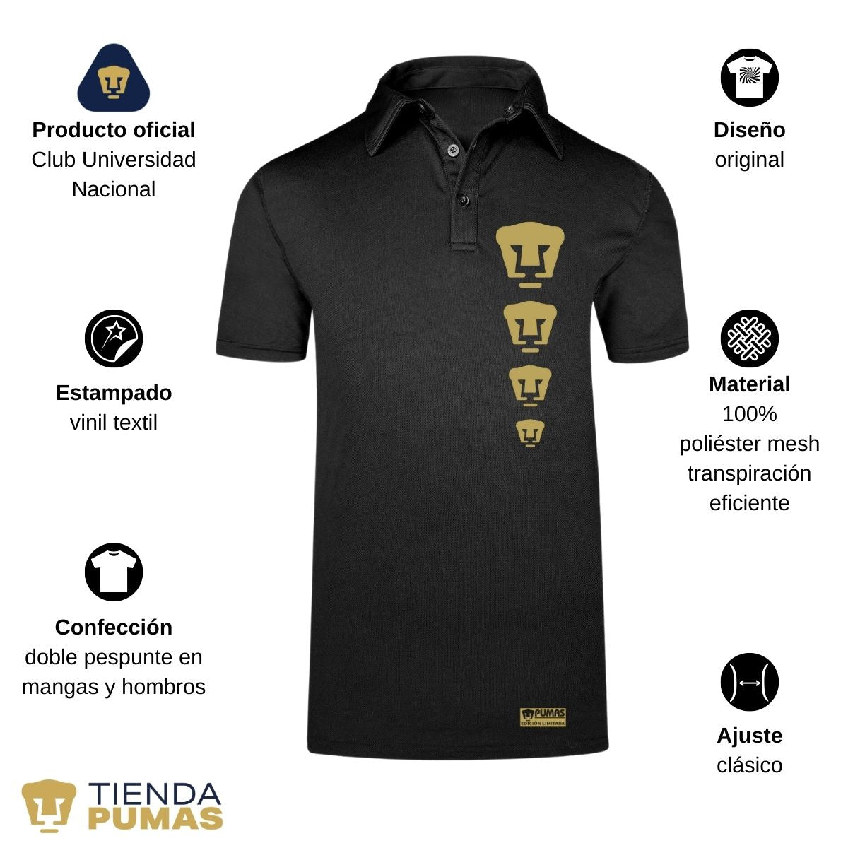 Playera Tipo Polo Hombre Pumas UNAM Edición Limitada 3 Vinil