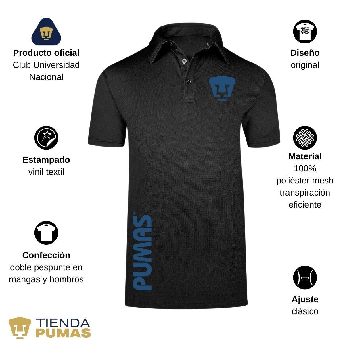 Playera tipo polo Hombre Pumas UNAM Retro Azul Vinil