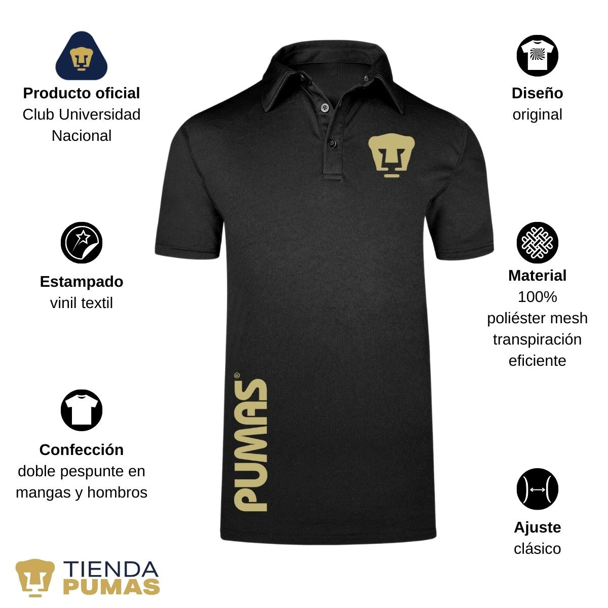 Playera tipo polo Hombre Pumas UNAM Retro Dorado Vinil