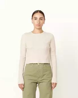 Rib Crop Crewneck in Chalk Melange